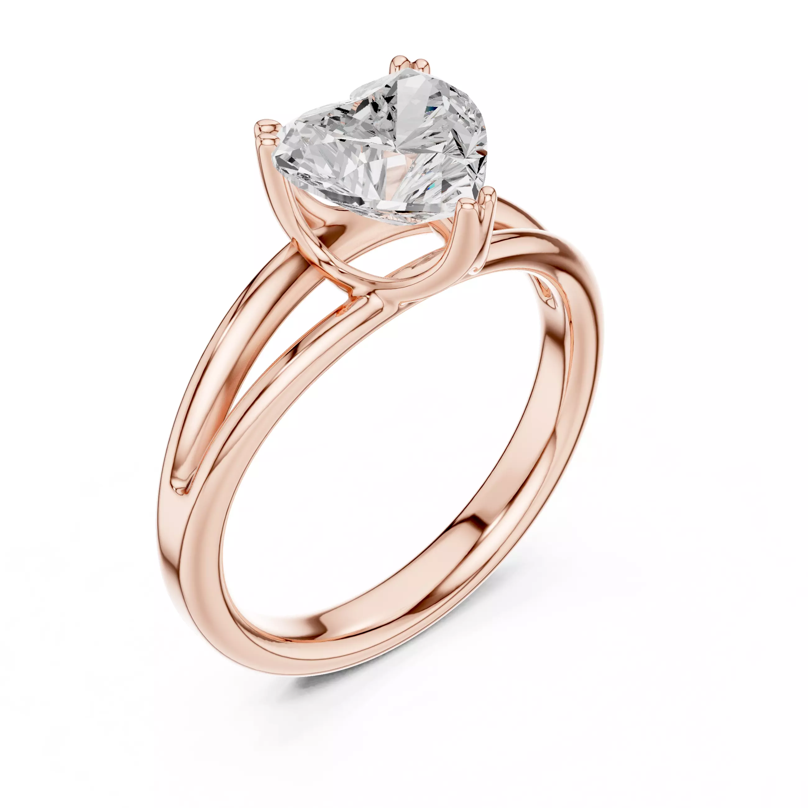 Solitaire Heart Cut Diamond Split Shank Wedding Ring File Video 3D print model_4