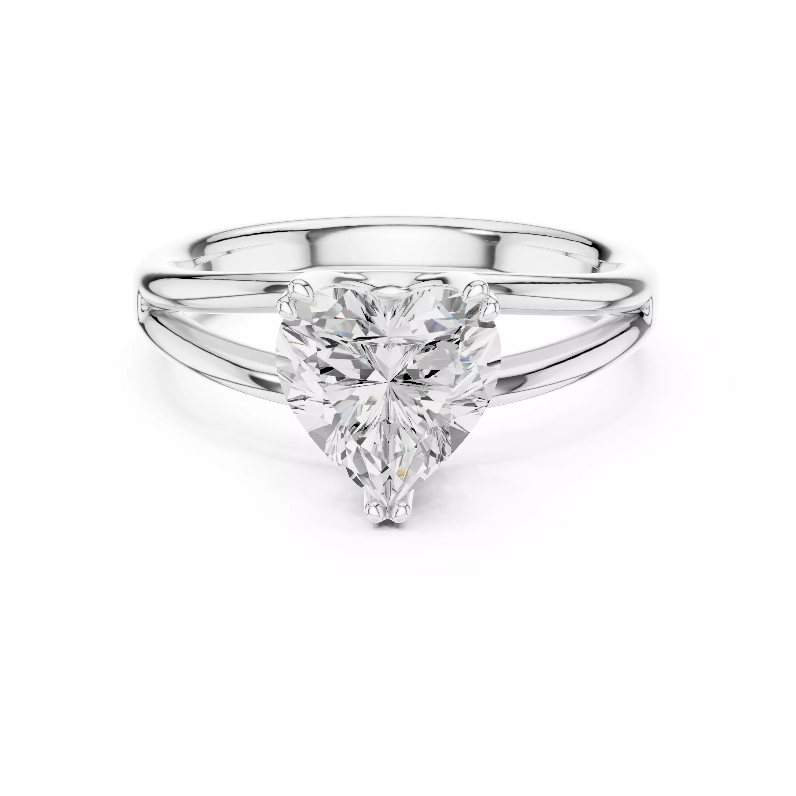 Solitaire Heart Cut Diamond Split Shank Wedding Ring File Video 3D print model_2