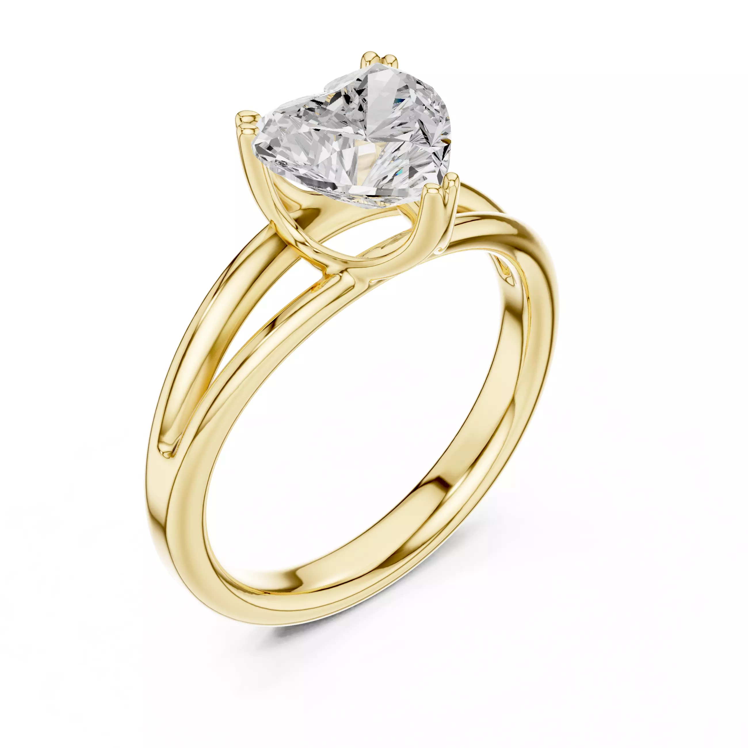 Solitaire Heart Cut Diamond Split Shank Wedding Ring File Video 3D print model_7
