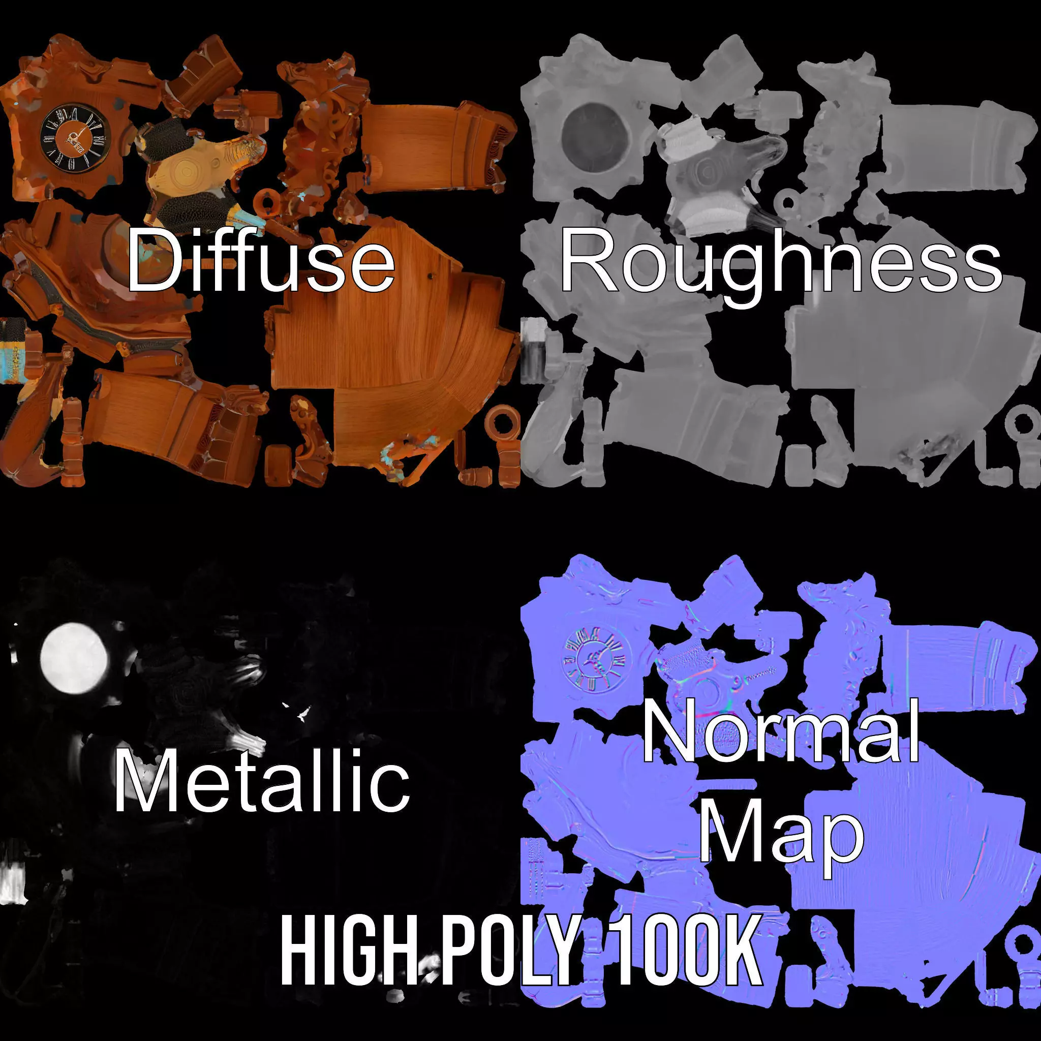 Classic Wooden Cuckoo Clock model pack Low-poly 3D model_3