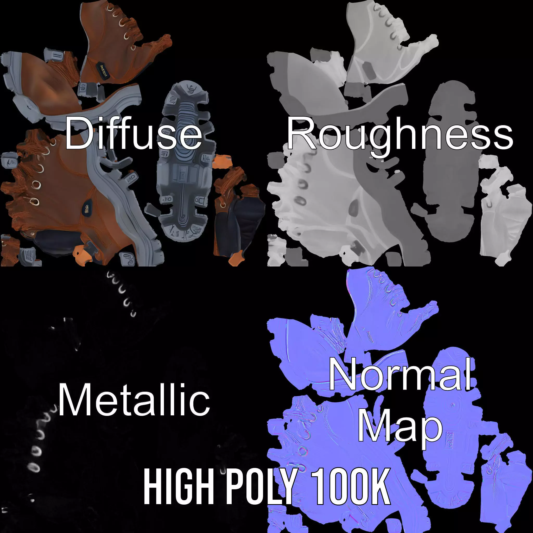 Rugged Leather Boot model pack Low-poly 3D model_3