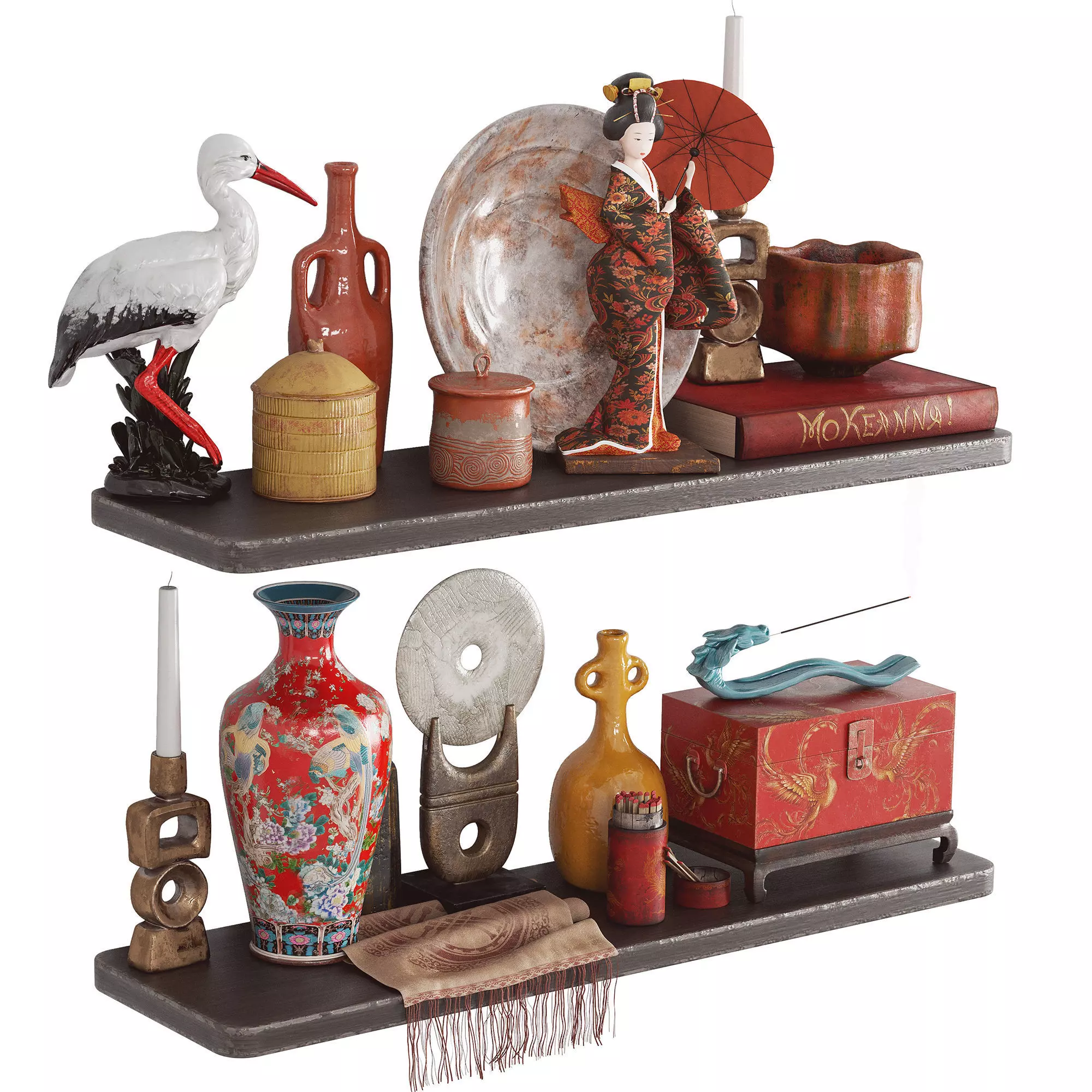 Decorative Asian-style set 3D model_1
