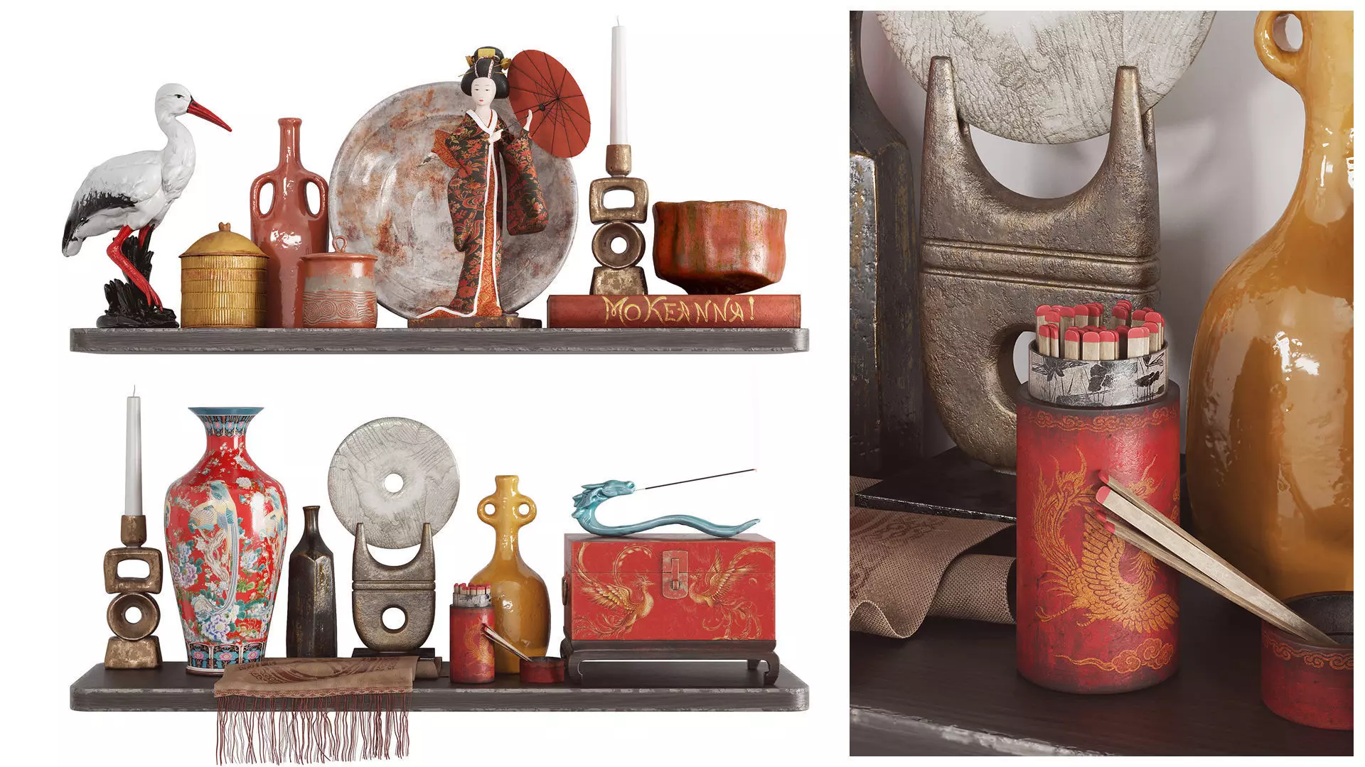 Decorative Asian-style set 3D model_0