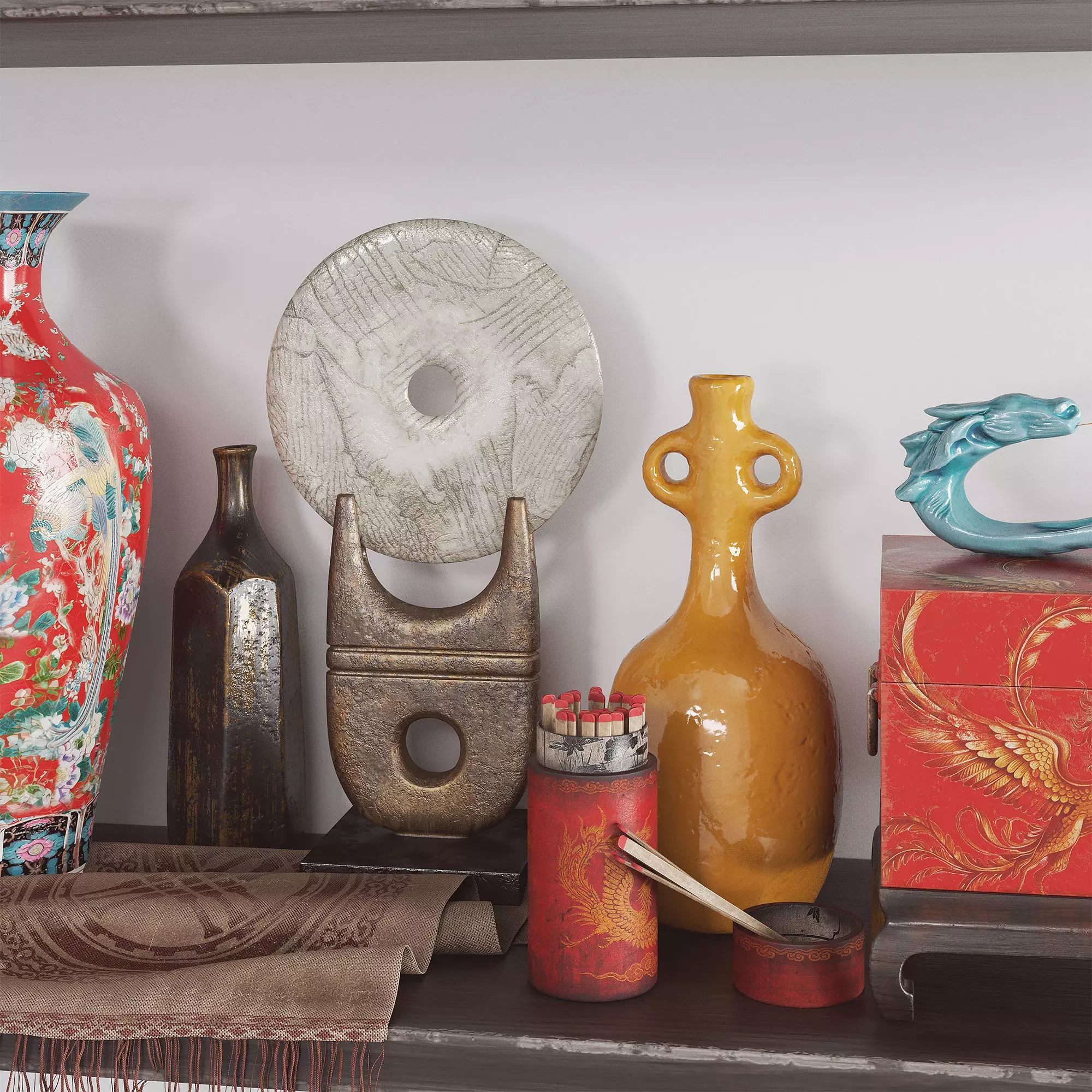 Decorative Asian-style set 3D model_3