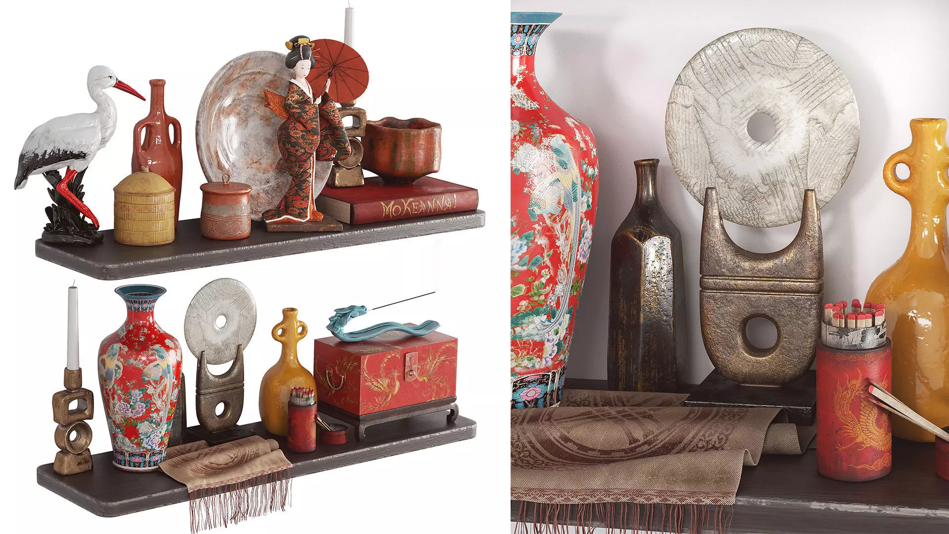 Decorative Asian-style set 3D model_2