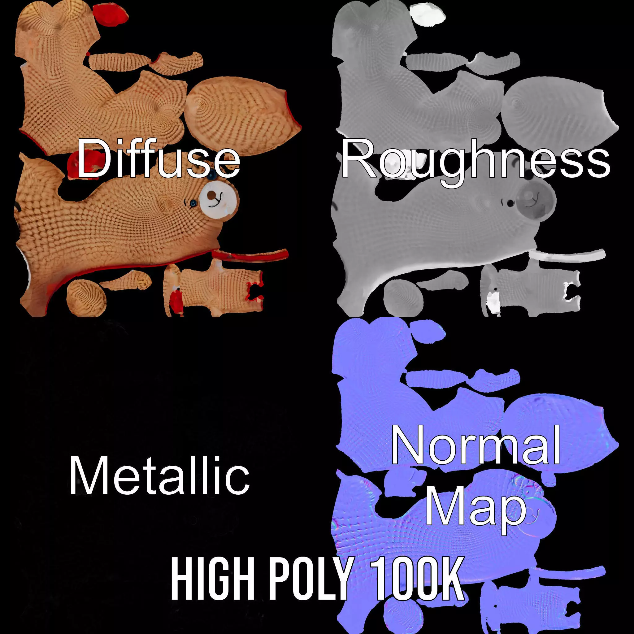 Crochet Teddy Bear model pack Low-poly 3D model_3