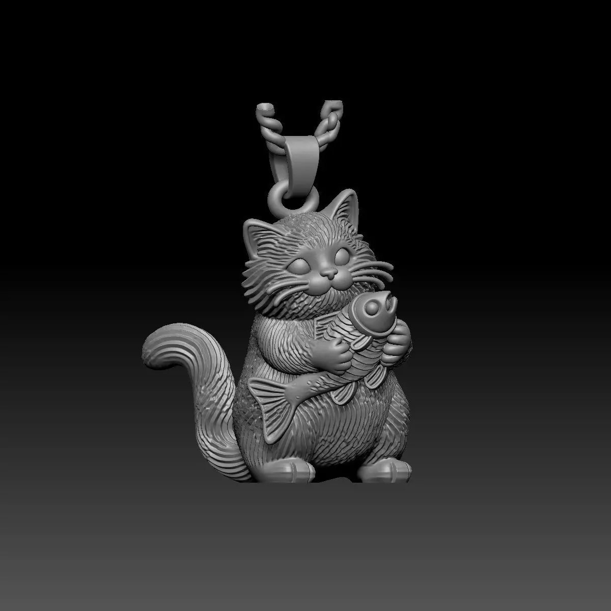 Cat and fish Pendant 3D print model_0