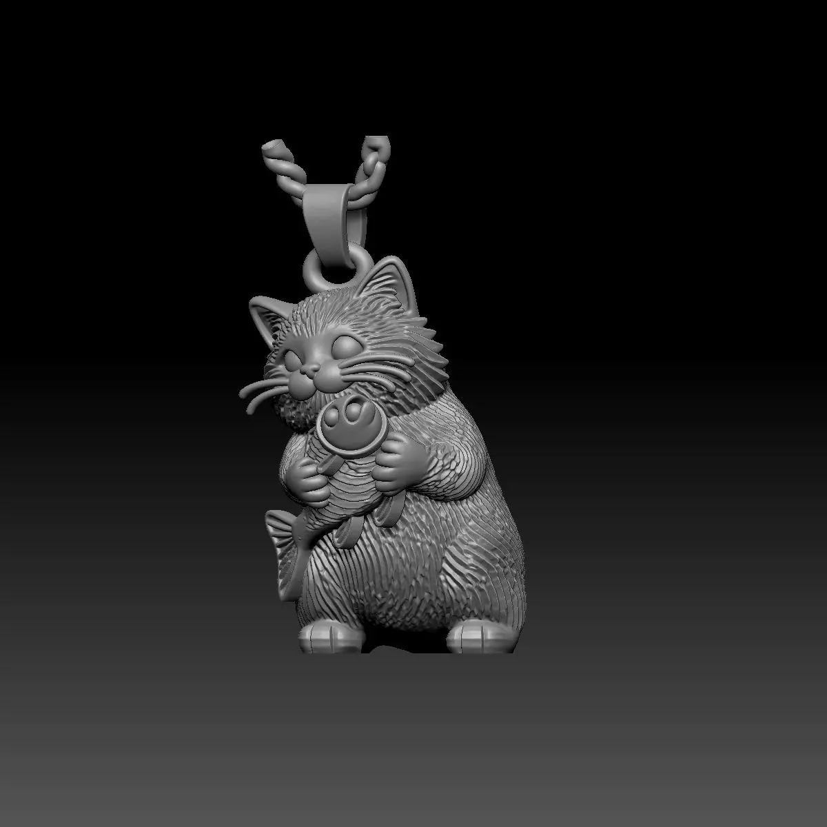 Cat and fish Pendant 3D print model_5