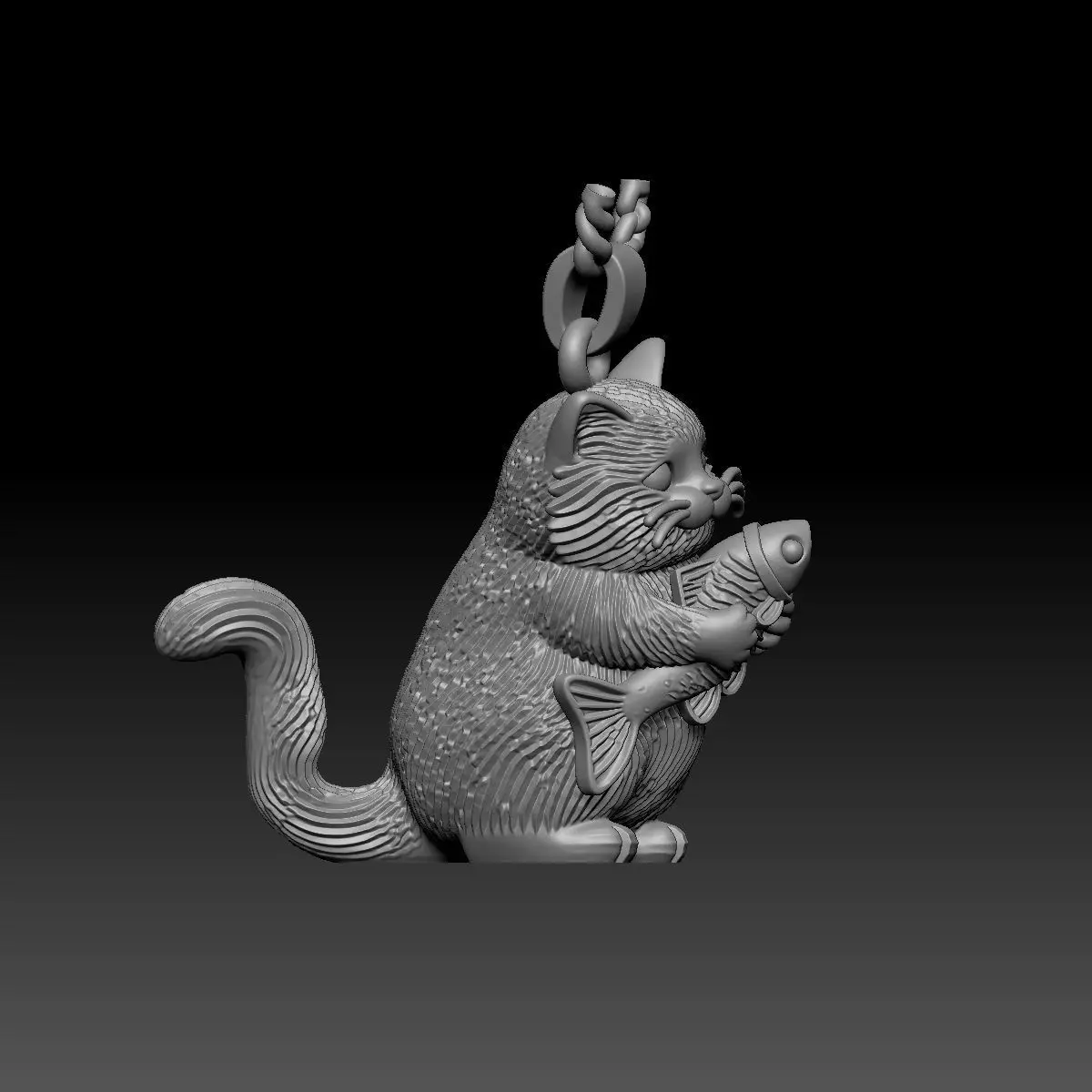 Cat and fish Pendant 3D print model_3