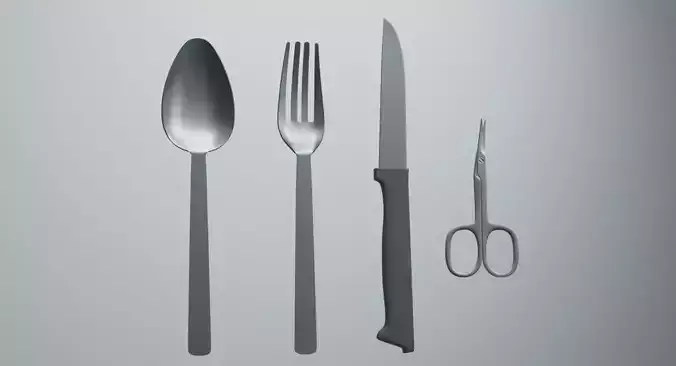 Modern Silver Cutlery Set  3D print model