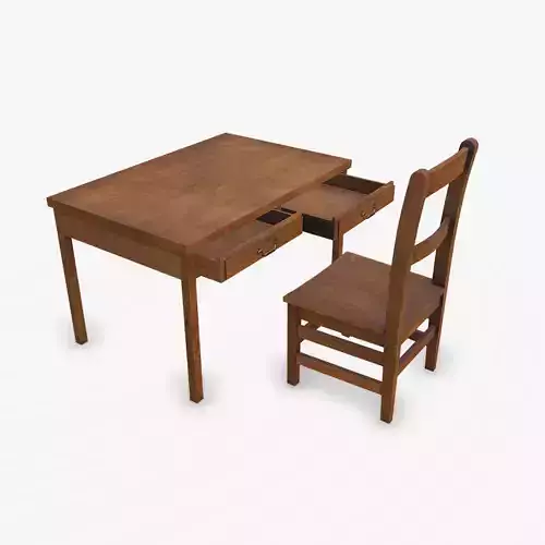 Old Wooden Table and Chair 02 Low-poly PBR