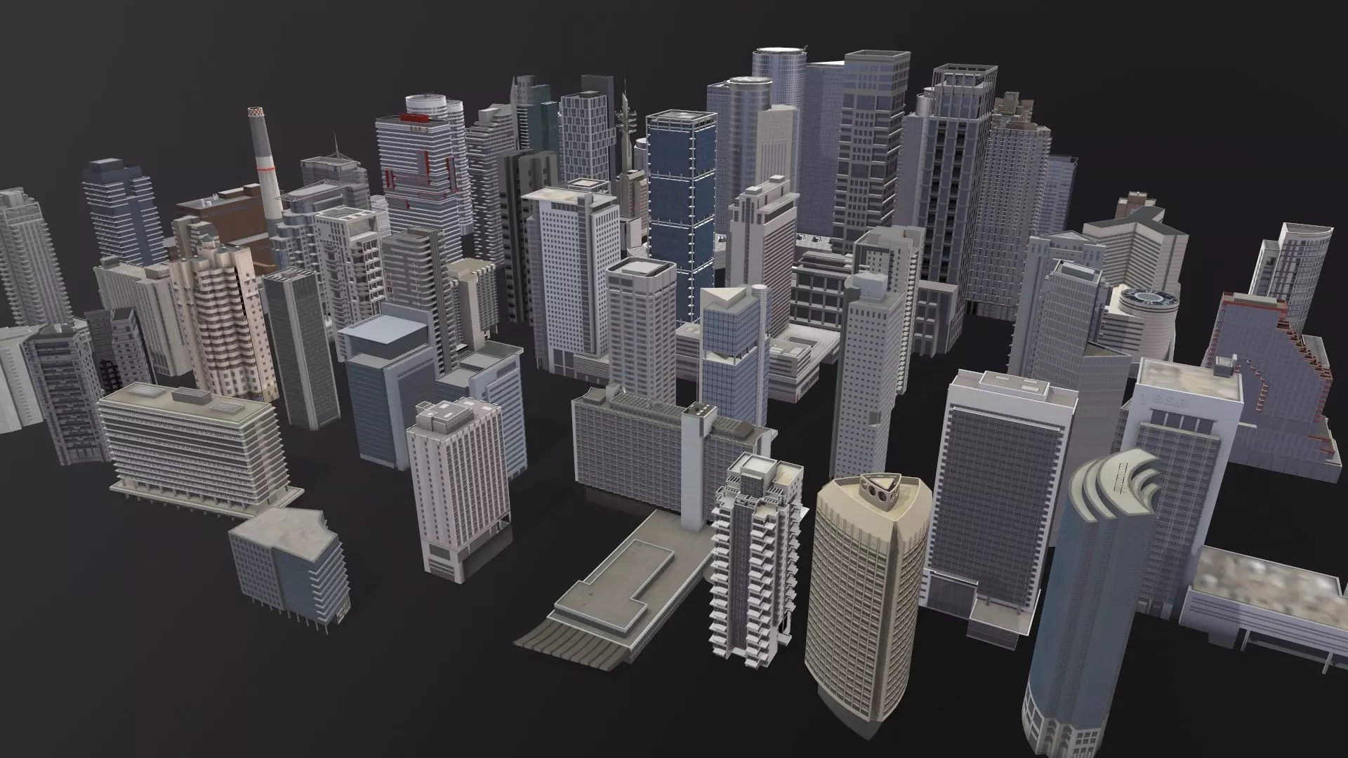 City Buildings Pack Vol1 1-100 With LODs Low-poly 3D model_0