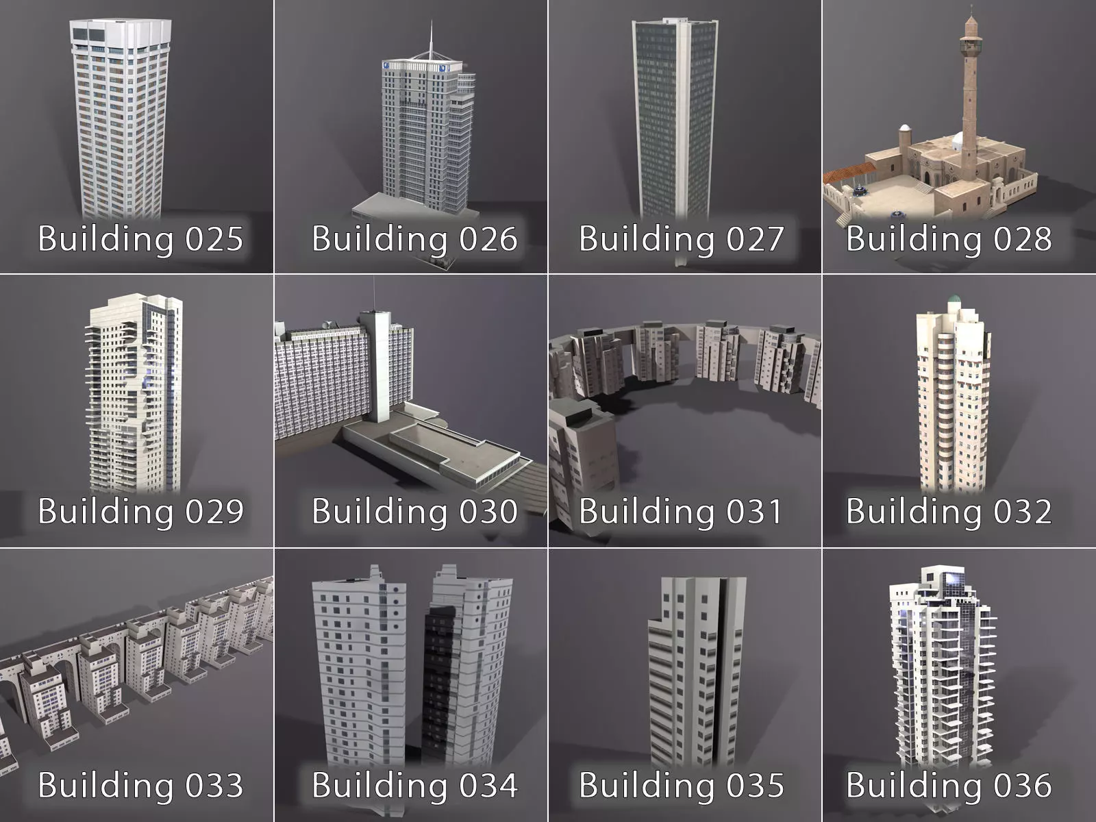 City Buildings Pack Vol1 1-100 With LODs Low-poly 3D model_7