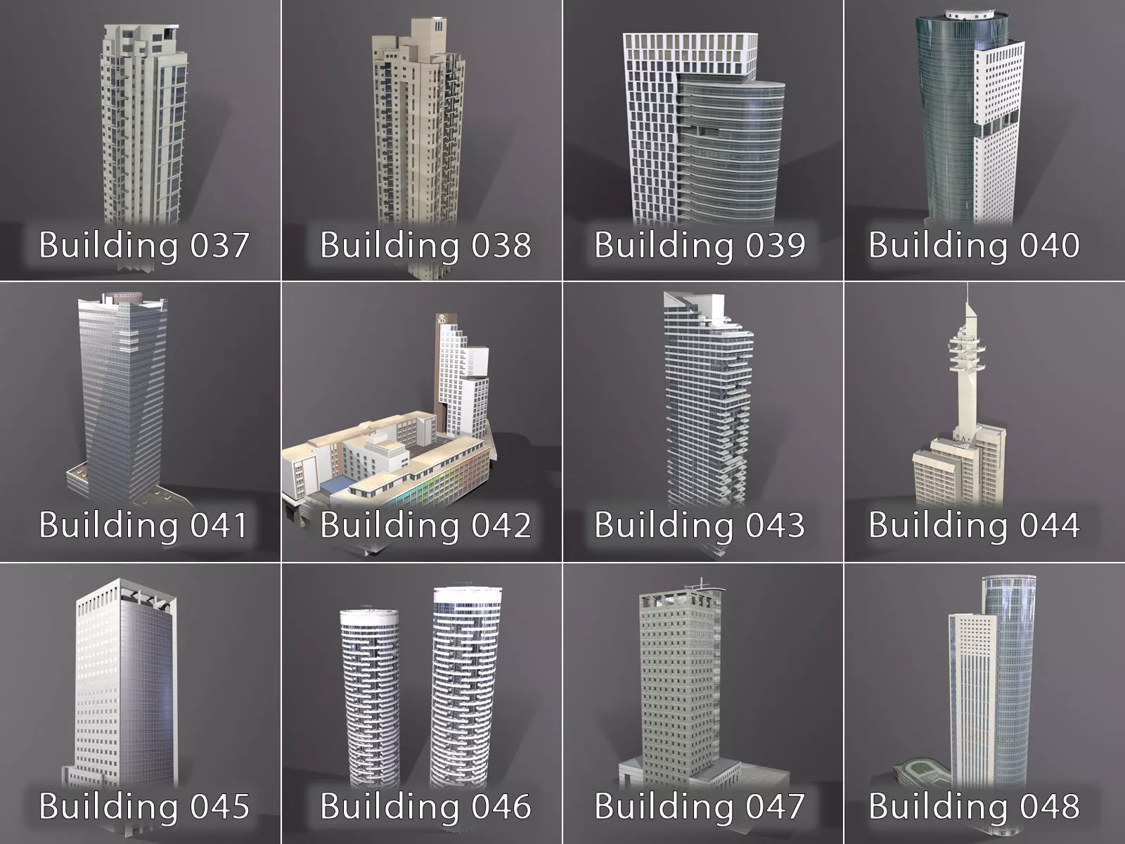 City Buildings Pack Vol1 1-100 With LODs Low-poly 3D model_8