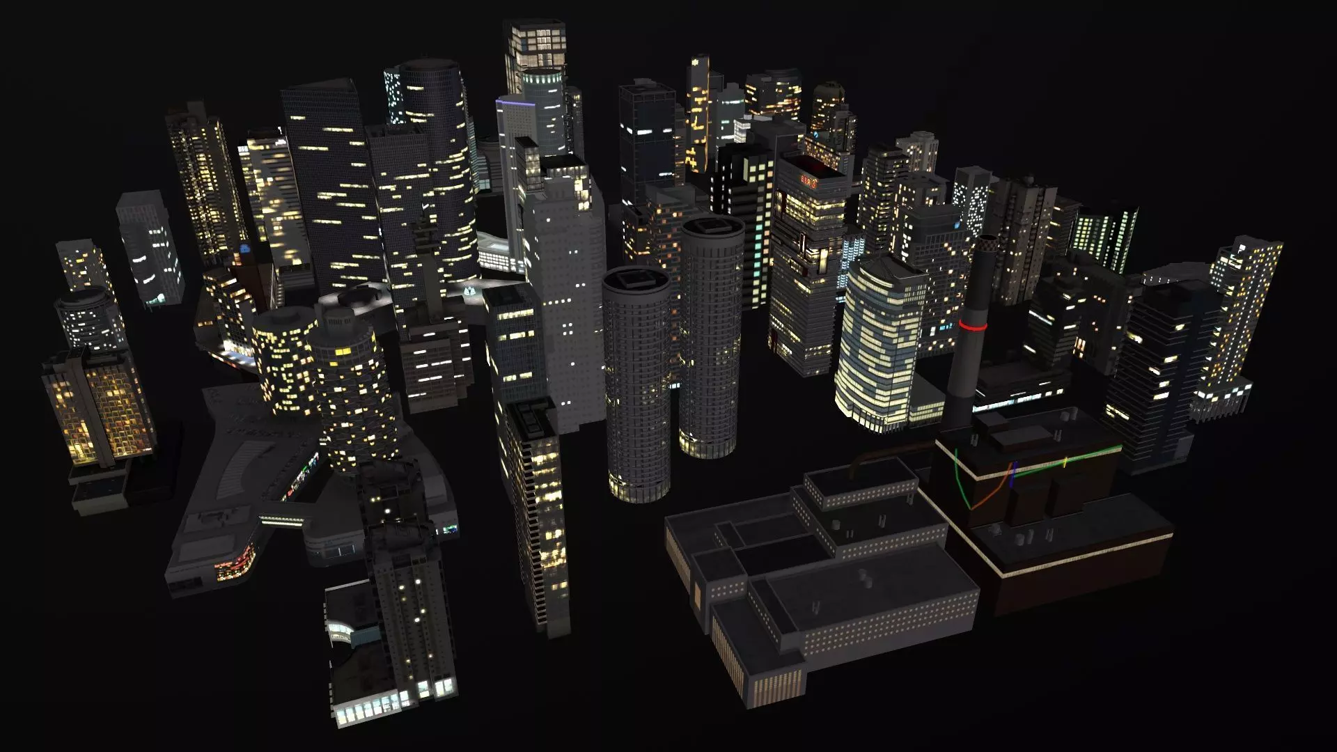 City Buildings Pack Vol1 1-100 With LODs Low-poly 3D model_3