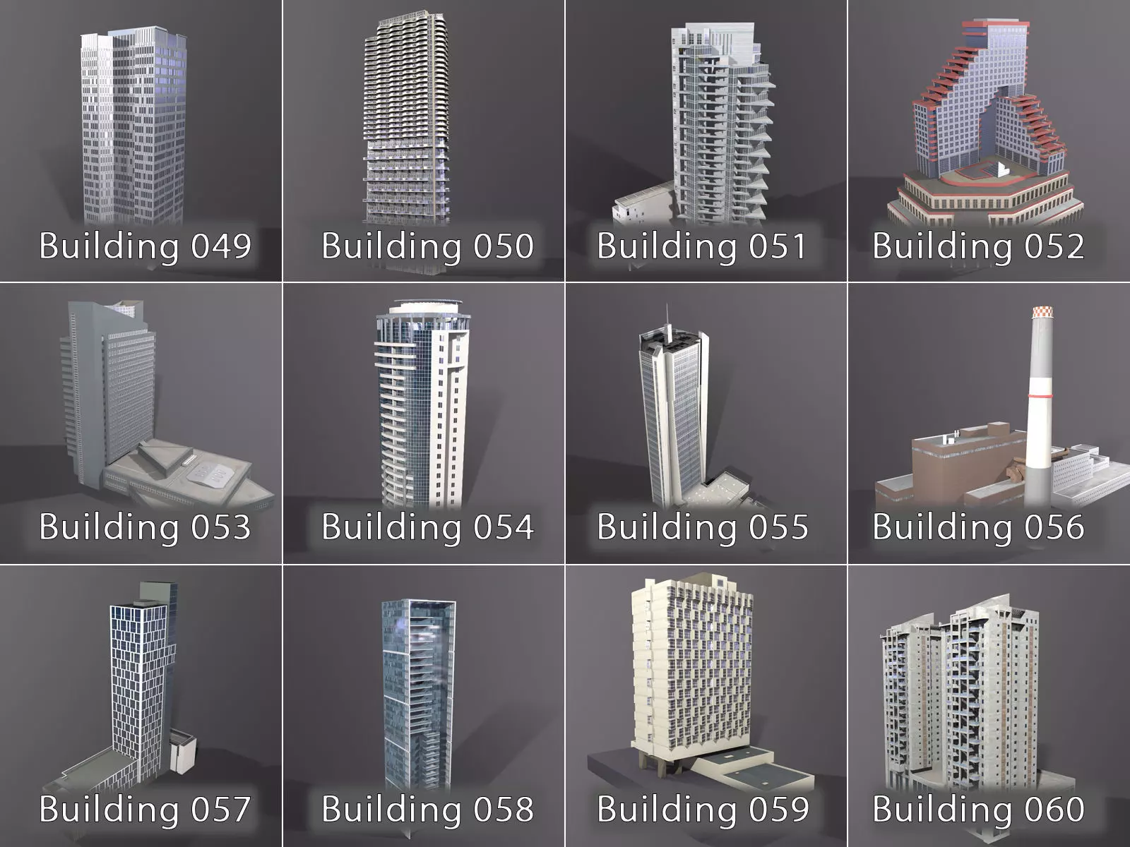 City Buildings Pack Vol1 1-100 With LODs Low-poly 3D model_9