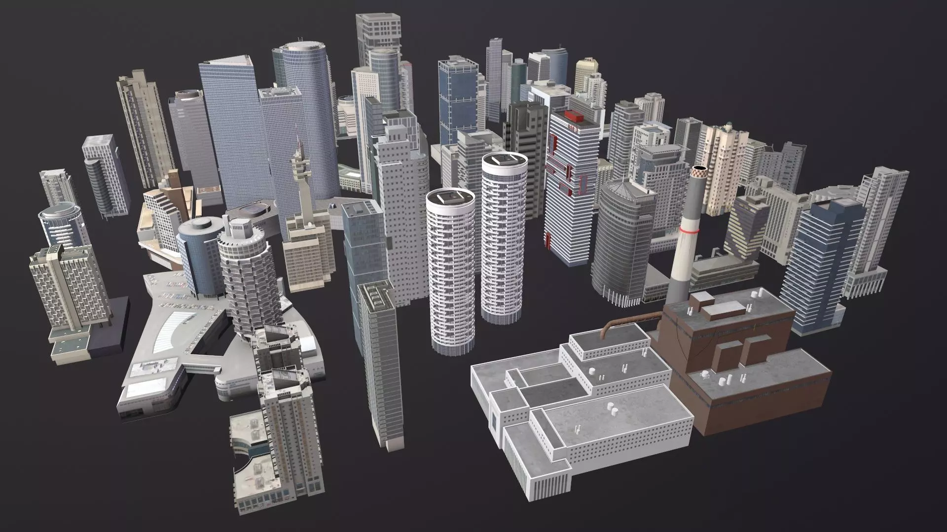 City Buildings Pack Vol1 1-100 With LODs Low-poly 3D model_2
