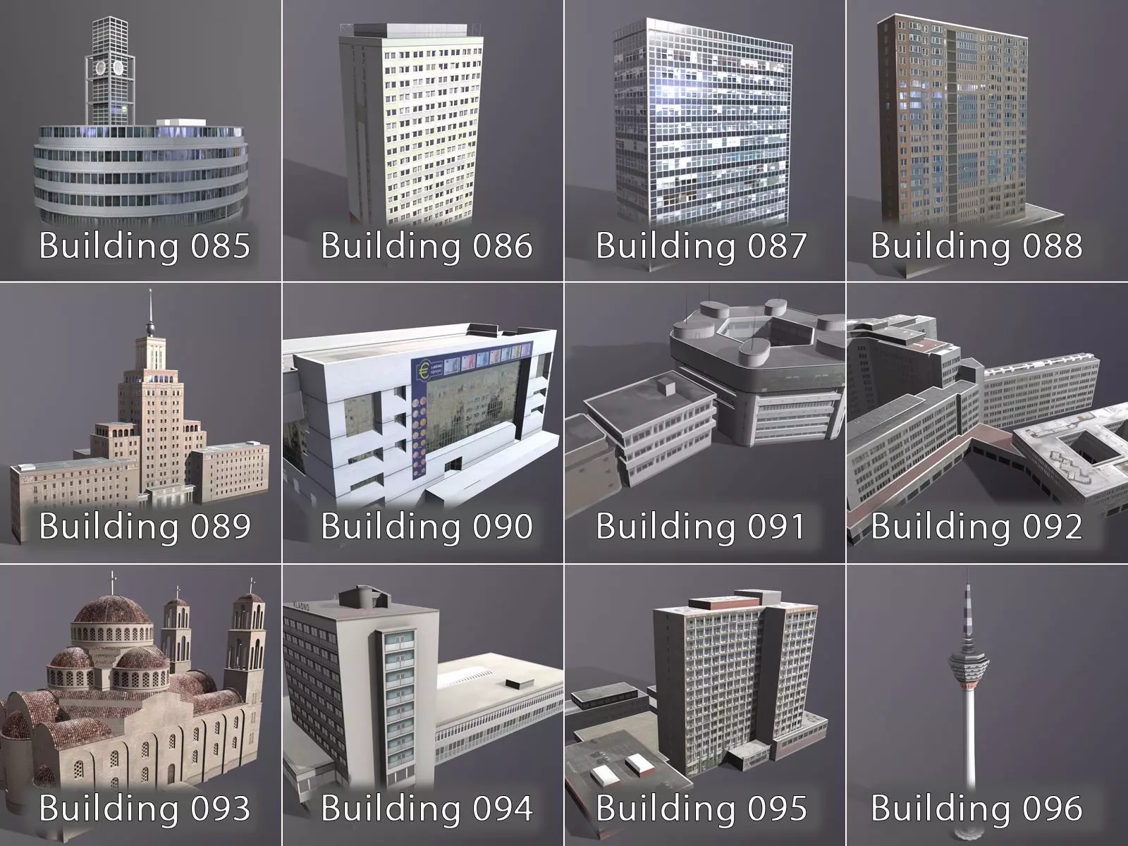 City Buildings Pack Vol1 1-100 With LODs Low-poly 3D model_12