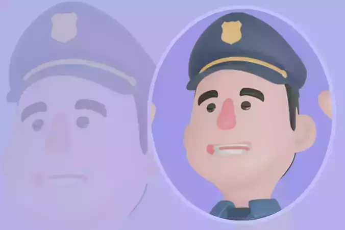 Stylized 3D Male Police Character - Officer Jumping Cheerfully
