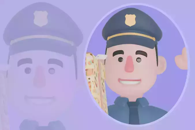 Stylized 3D Male Police Character-Cartoon Officer with Gift Box