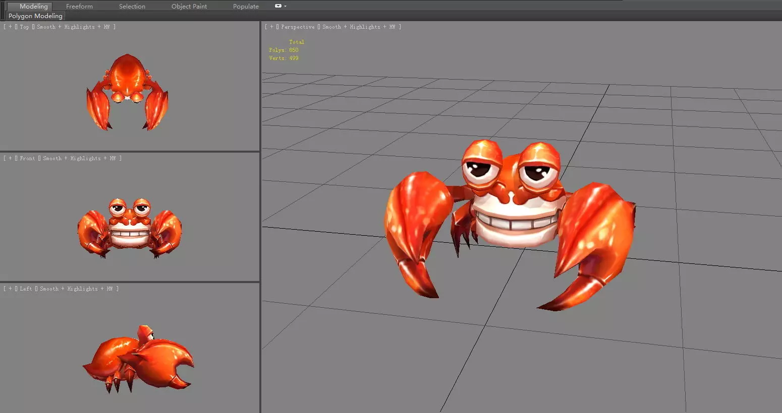 Cartoon Crab Low-poly 3D model_5