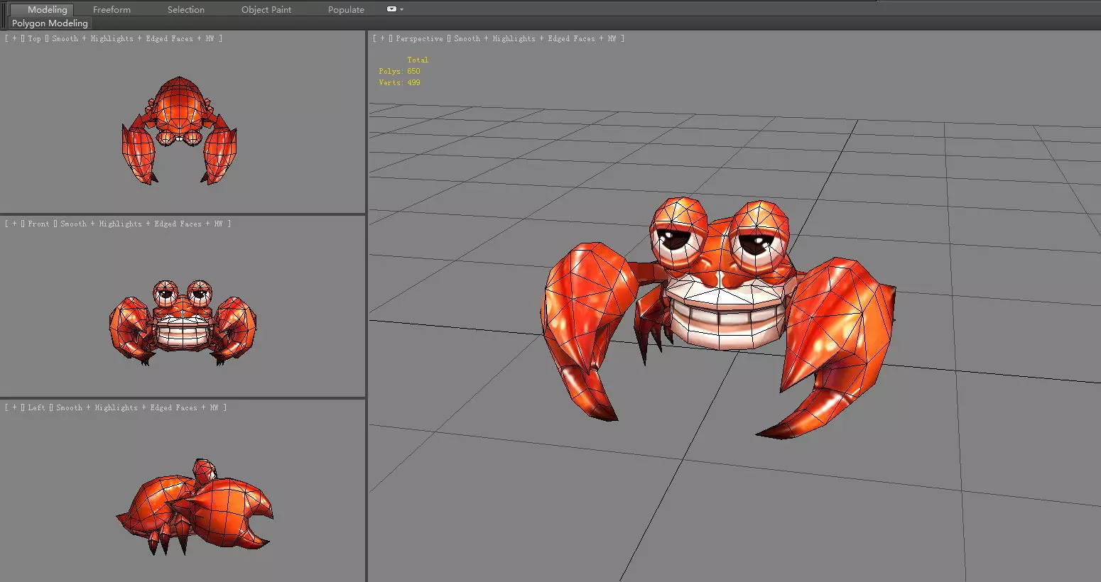 Cartoon Crab Low-poly 3D model_6