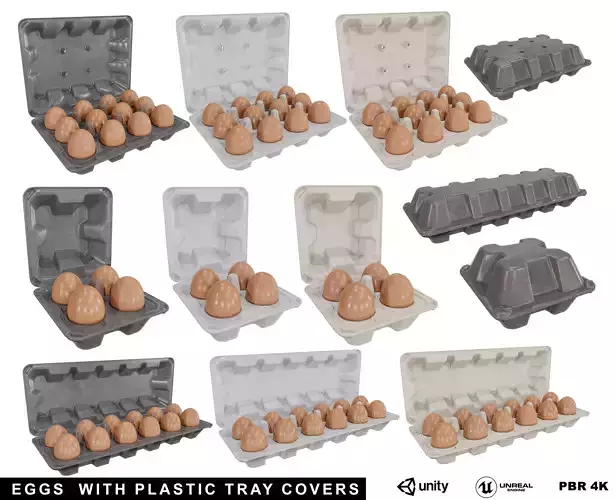   Eggs  With Plastic Tray Covers Pack Low-poly 3D model