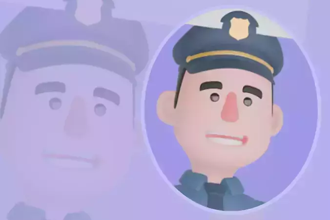 Stylized 3D Male Police Character - Officer Holding Blank Sign