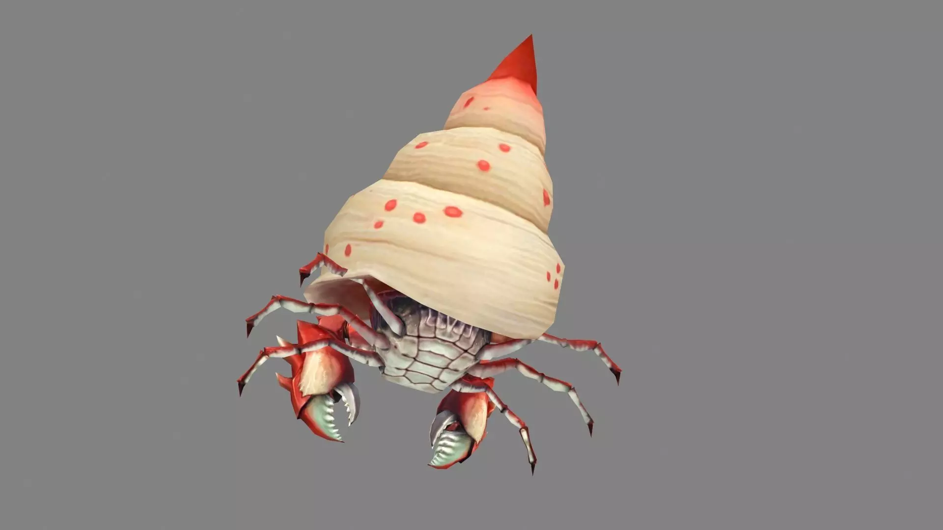 Cartoon hermit crab - Conch shell Low-poly 3D model_3