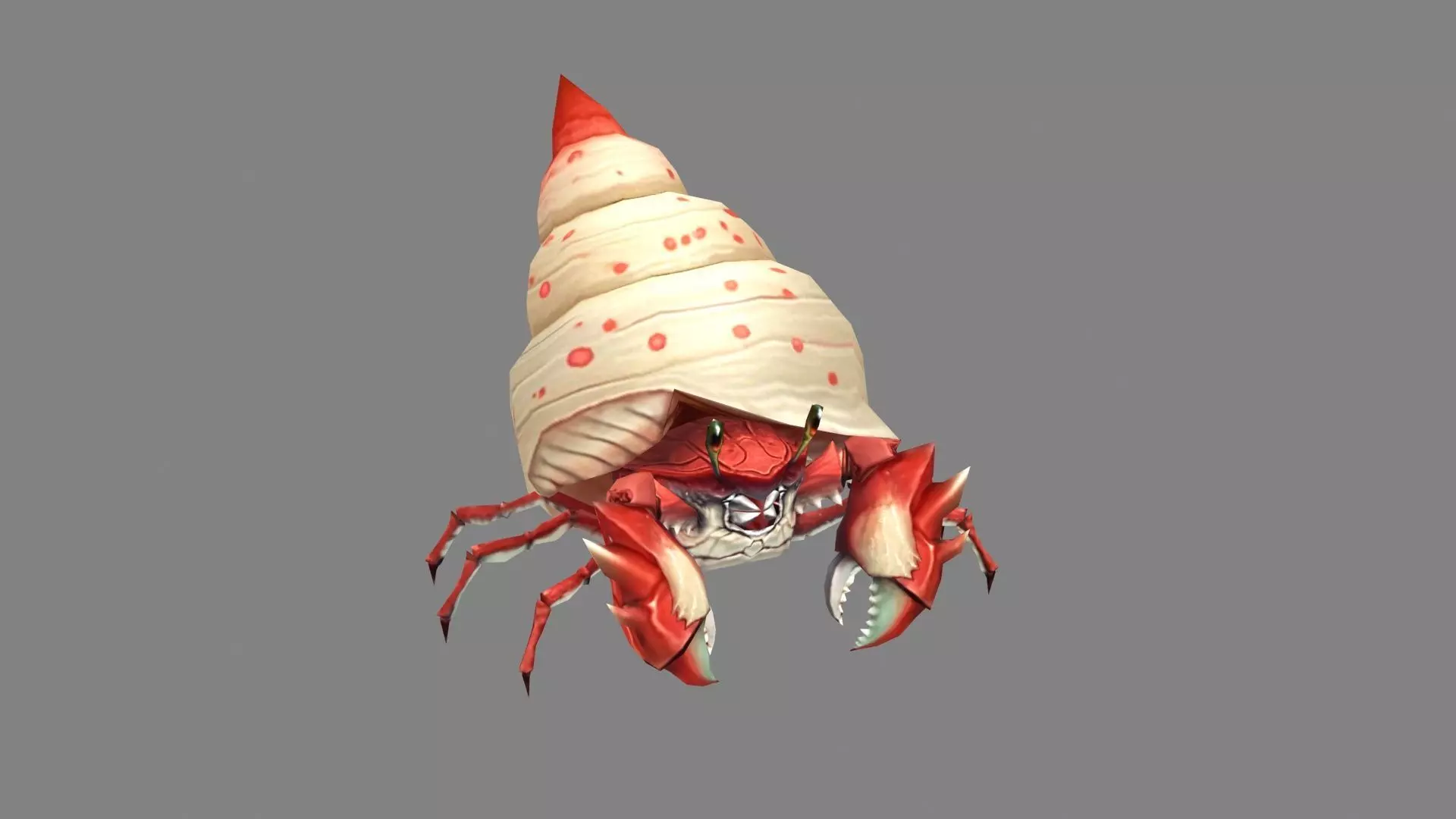 Cartoon hermit crab - Conch shell Low-poly 3D model_0