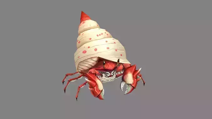 Cartoon hermit crab - Conch shell Low-poly 3D model