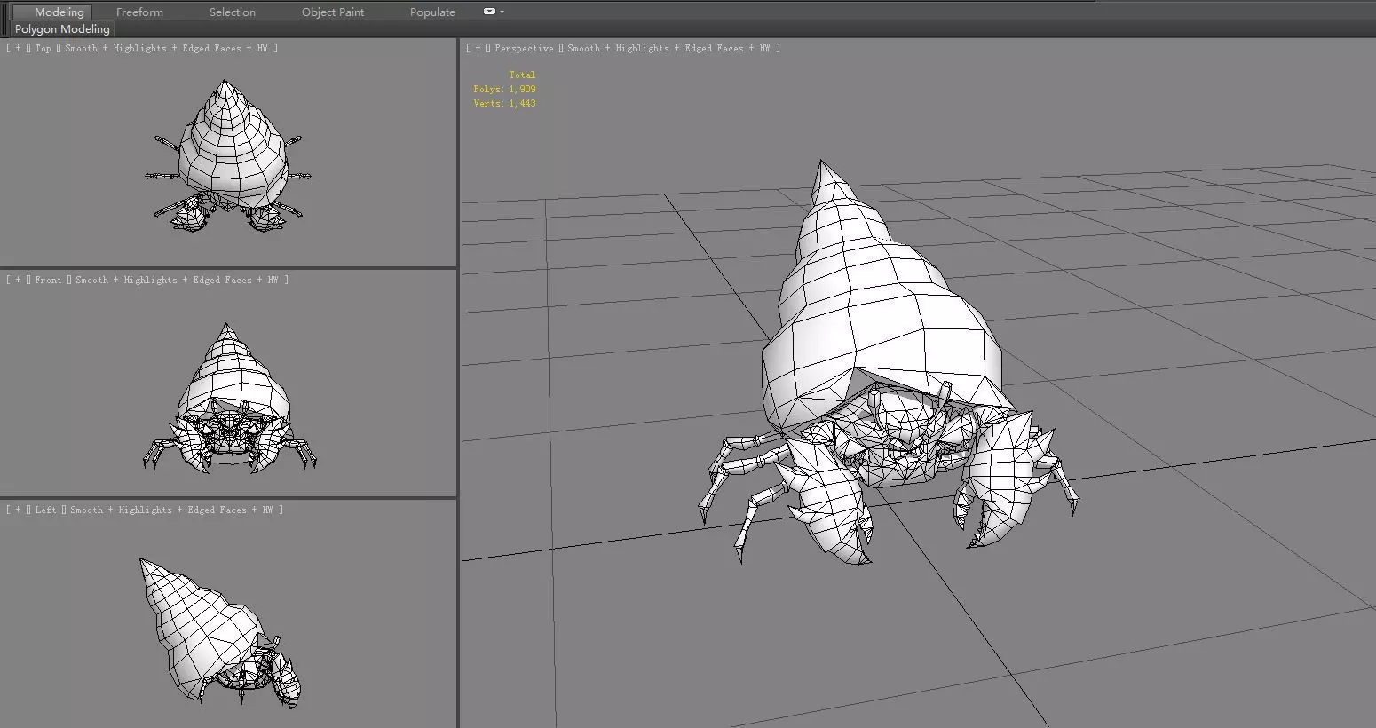 Cartoon hermit crab - Conch shell Low-poly 3D model_6