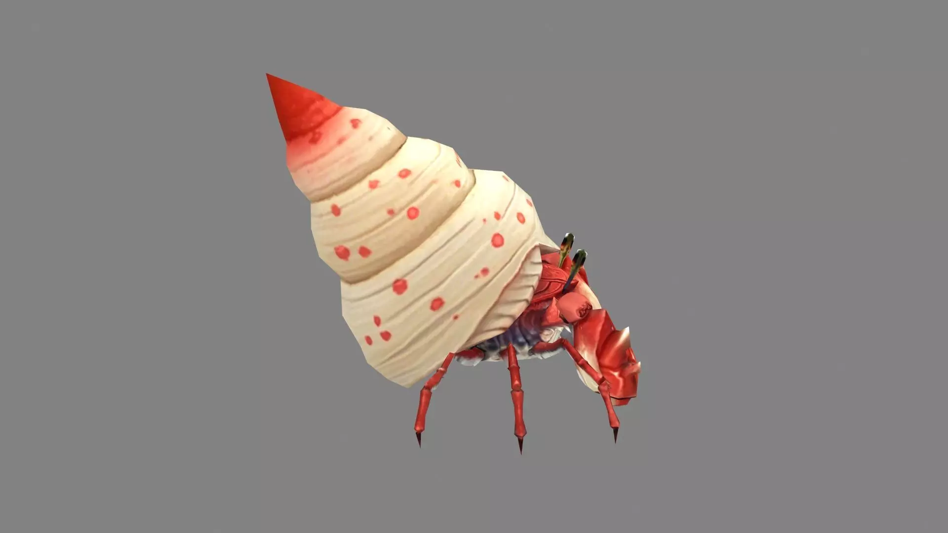 Cartoon hermit crab - Conch shell Low-poly 3D model_2