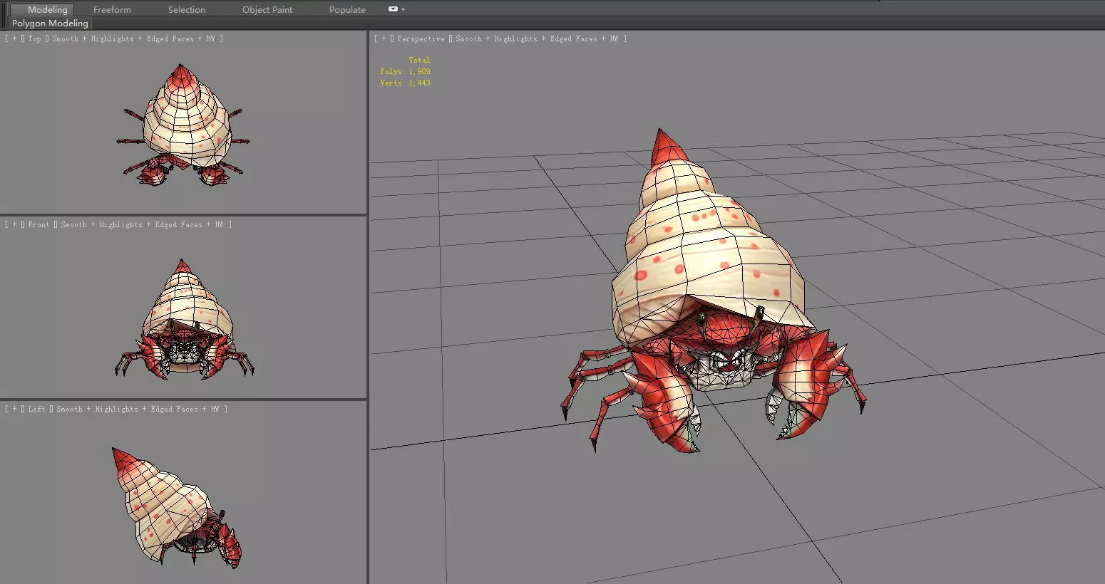 Cartoon hermit crab - Conch shell Low-poly 3D model_5