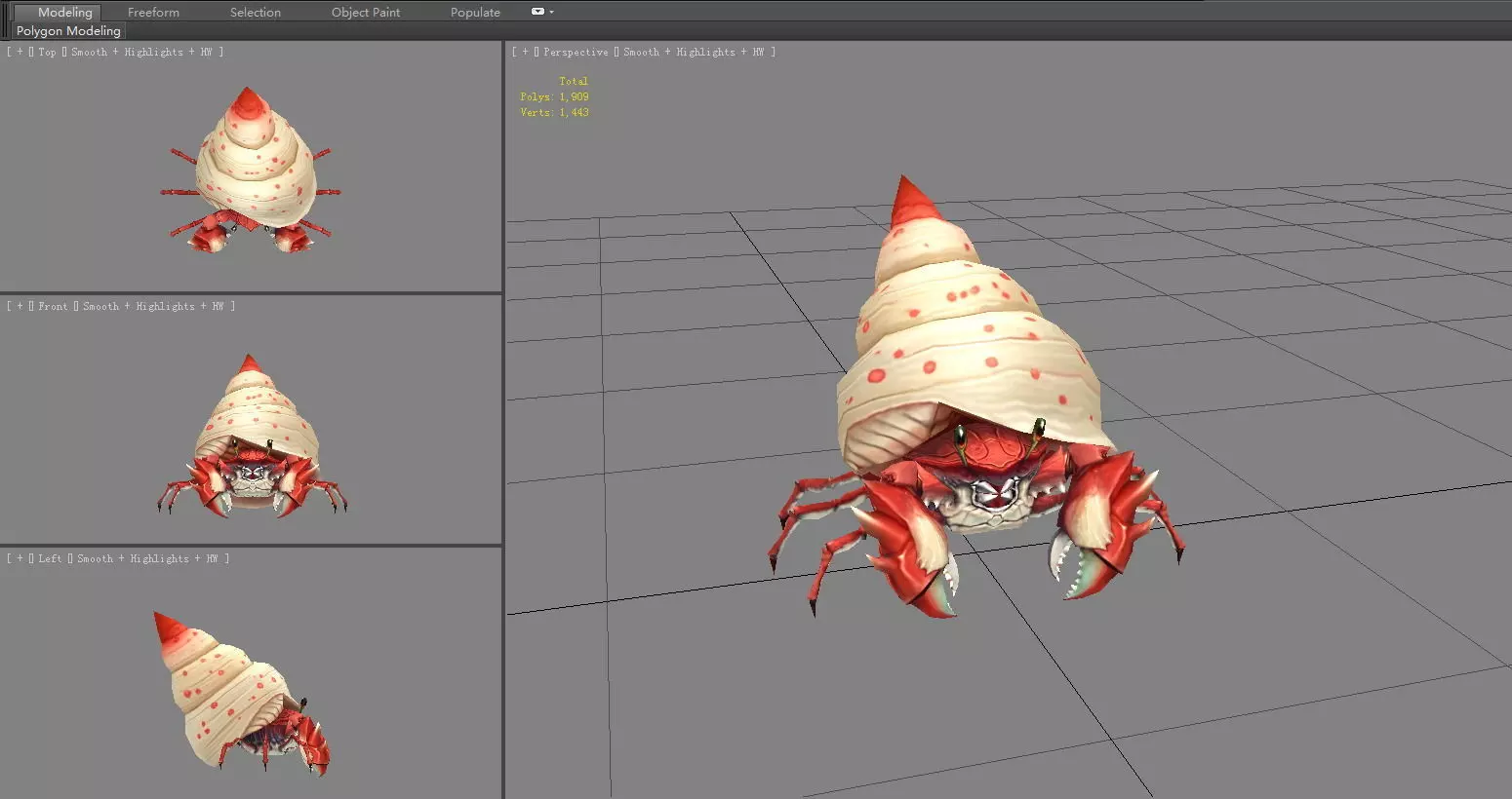 Cartoon hermit crab - Conch shell Low-poly 3D model_4