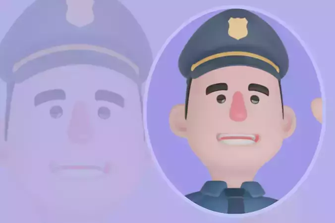 Stylized 3D Male Police Character - Officer Walking Forward