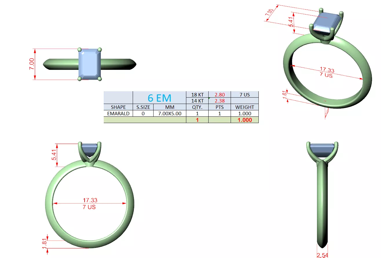 Solitaire Emerald Cut Diamond Knife Edge Wedding Ring File Video 3D print model_15