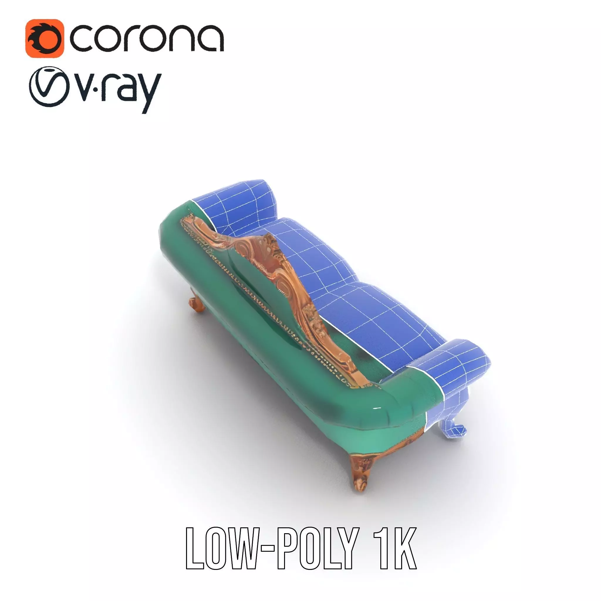 Elegant Emerald Sofa model pack Low-poly 3D model_12