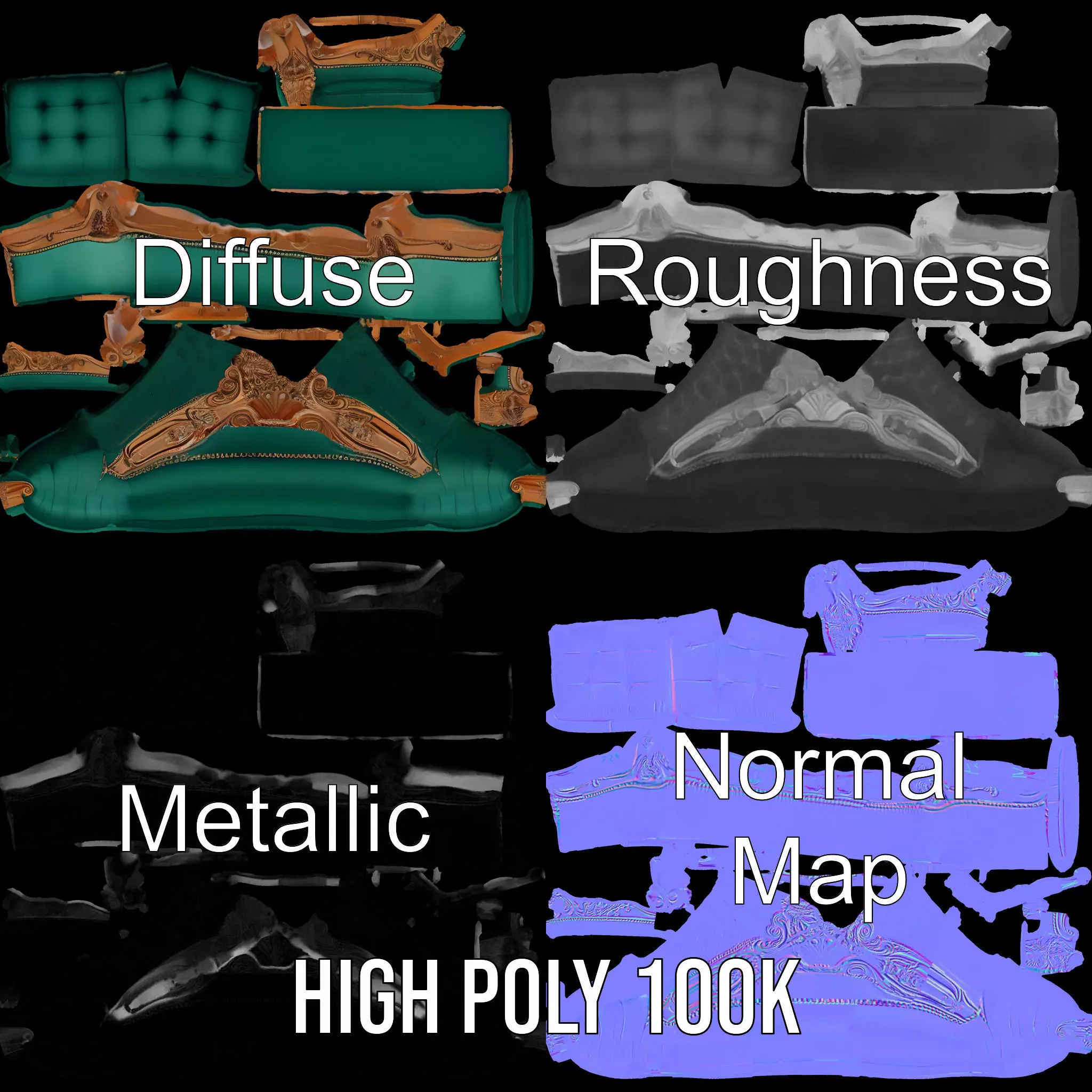 Elegant Emerald Sofa model pack Low-poly 3D model_3