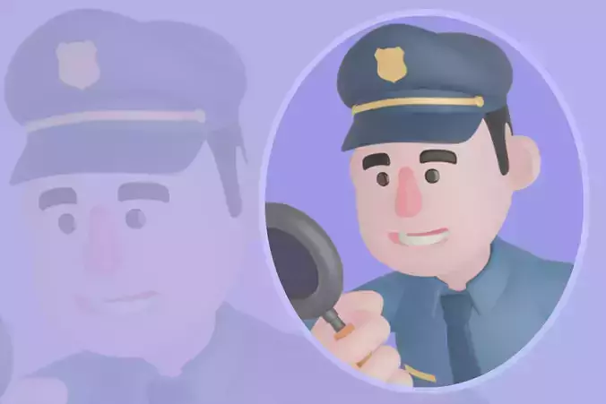 Stylized 3D Male Police Character-Cartoon Officer with Magnifier
