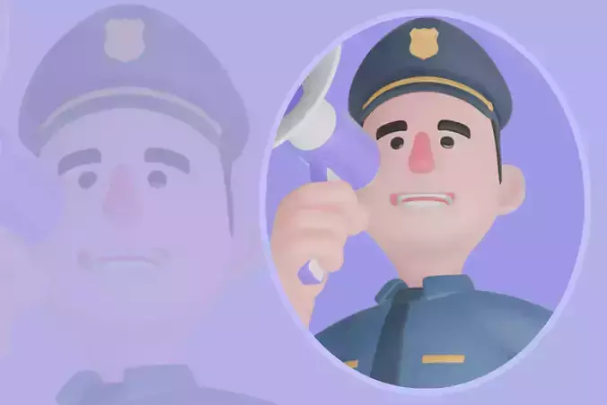 Stylized 3D Male Police Character-Cartoon Officer with Megaphone