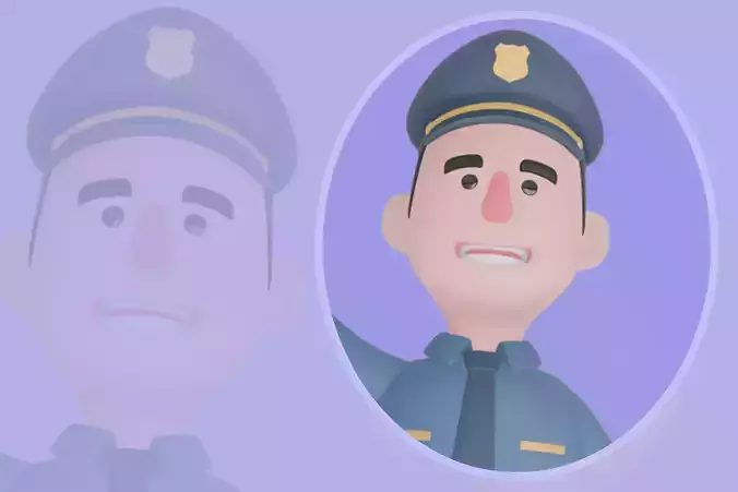 Stylized 3D Male Police Character - Officer Holding Trophy