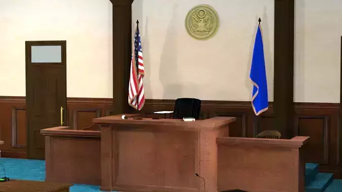 Courtroom Interior Low Poly 3D Model