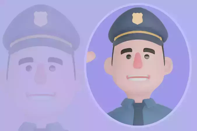 Stylized 3D Male Police Character - Cartoon Officer with Idea