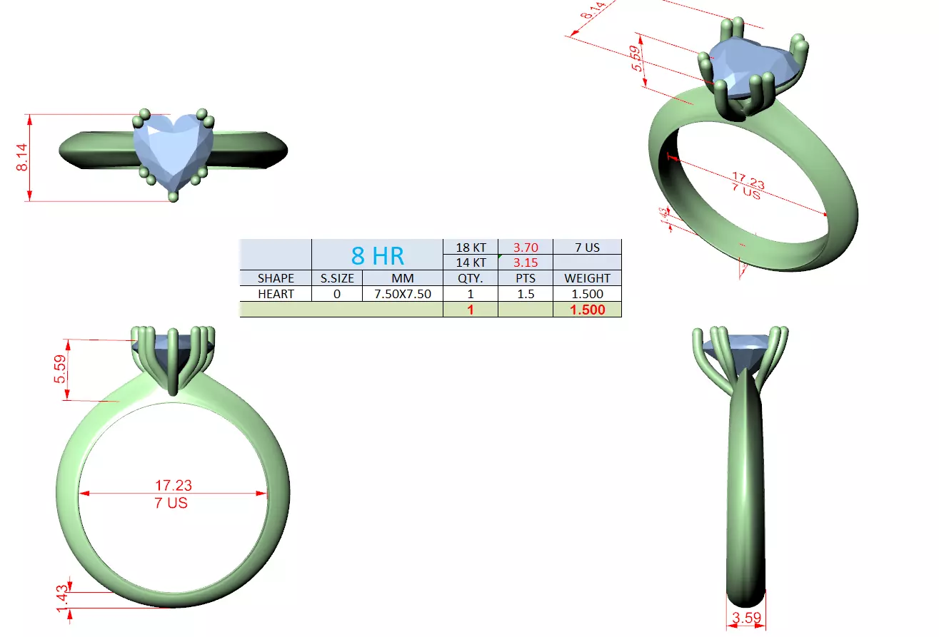 Double Prong Solitaire Heart Diamond Knife Edge Ring File Video 3D print model_15