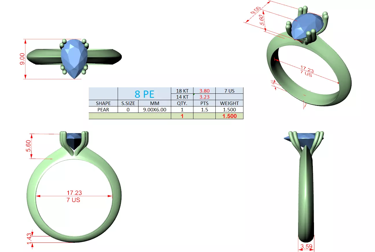 Double Claw prong Pear Cut Knife Edge Shank Solitaire Ring Video 3D print model_15