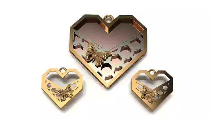 Heart Pendant with Butterfly Detail