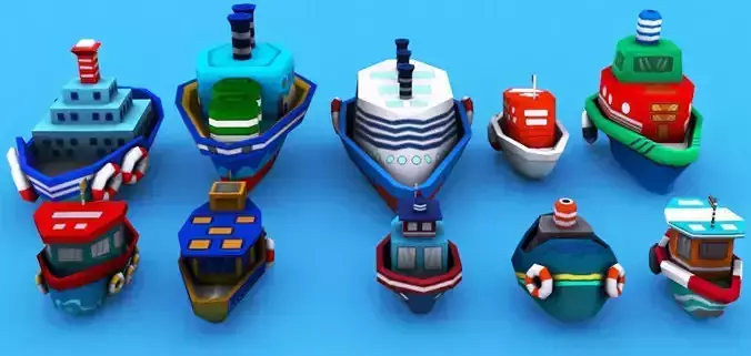 Cartoon Ships Pack Low-poly 3D model