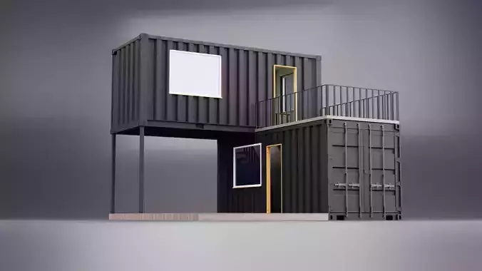 Modern Two Story Container House  Blender Twinmotion Low-poly 3D model