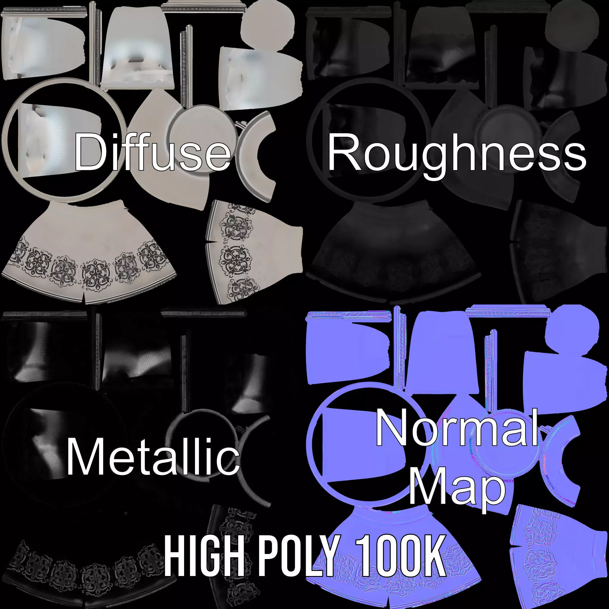 Ornate Silver Chalice model pack Low-poly 3D model_3